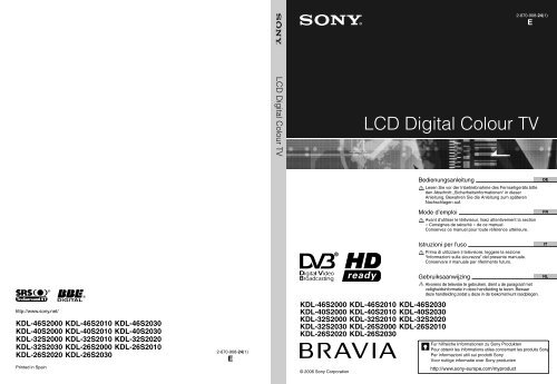 Sony KDL-32S2030 - KDL-32S2030 Istruzioni per l'uso Tedesco