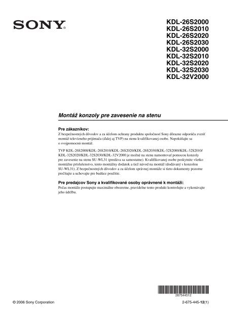 Sony KDL-32S2030 - KDL-32S2030 Istruzioni per l'uso Slovacco