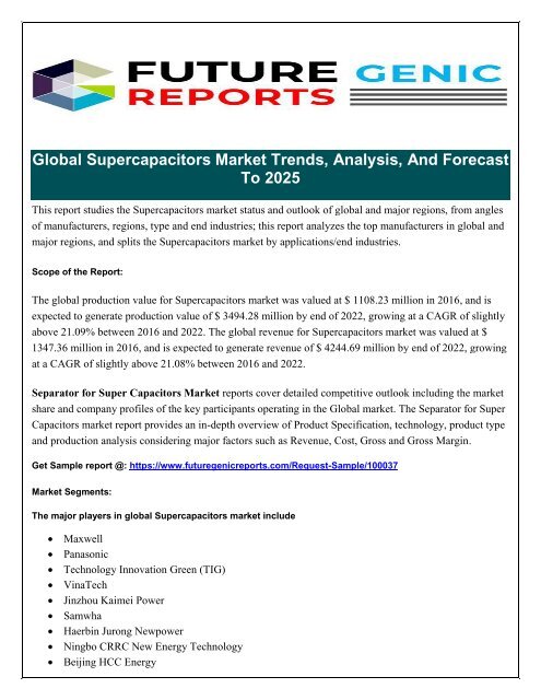 Global Supercapacitor Market to register USD $ 3494.28 million Growth by 2023