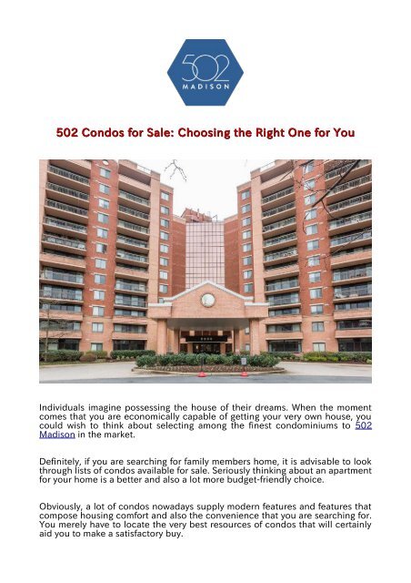 502 Condos for Sale: Choosing the Right One for You