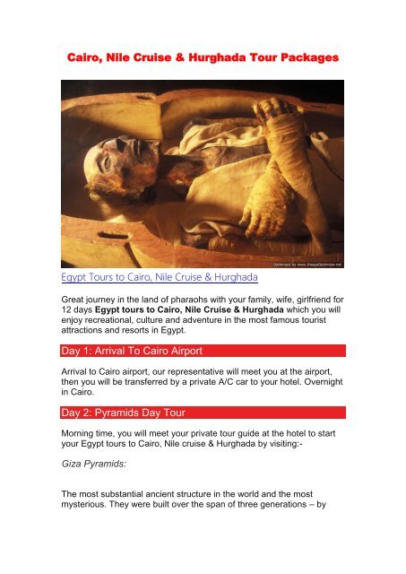 Cairo, Nile Cruise & Hurghada Tour Packages