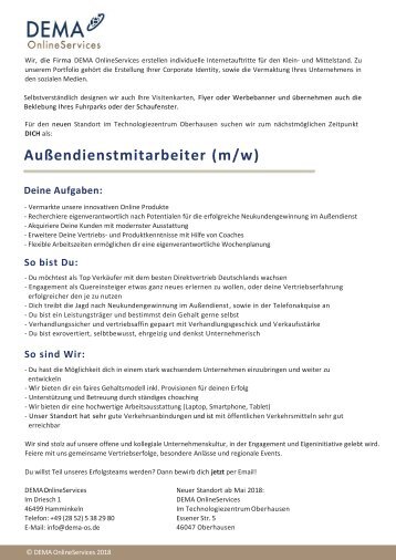 Stellenanzeige Aussendienstmitarbeiter