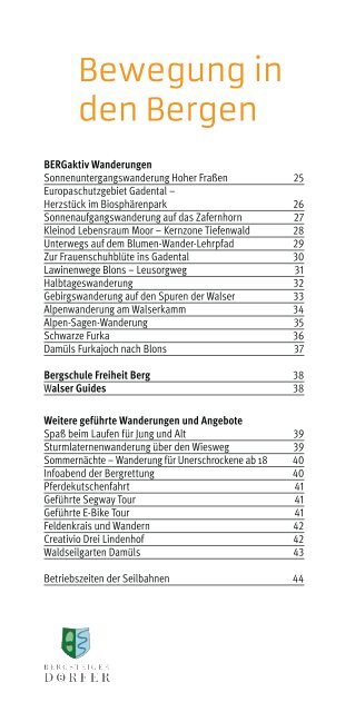 Sommerprogramm Grosses Walsertal 2018