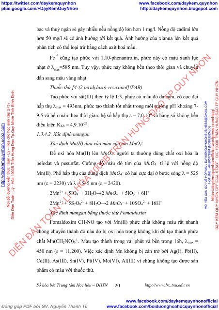 Đánh giá hàm lượng sắt và mangan trong nước sinh hoạt cấp từ nhà máy cấp nước Diễn Vọng - thành phố Hạ Long bằng phương pháp phổ hấp thụ phân tử