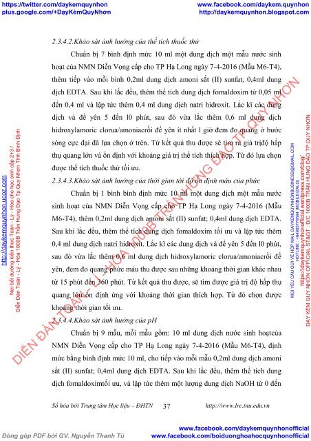 Đánh giá hàm lượng sắt và mangan trong nước sinh hoạt cấp từ nhà máy cấp nước Diễn Vọng - thành phố Hạ Long bằng phương pháp phổ hấp thụ phân tử