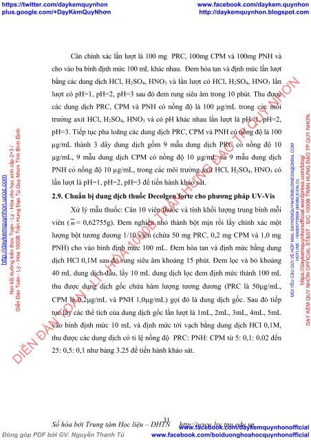 Định lượng đồng thời paracetamol, Chlorpheniramine maleate và Phenylephrine hydrochloride trong thuốc Decolgen  forte bằng phương pháp sắc ký lỏng hiệu năng cao và phương pháp quang phổ hấp thụ phân tử