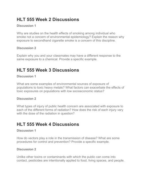 HLT 555 Environmental Health Full Course GCU