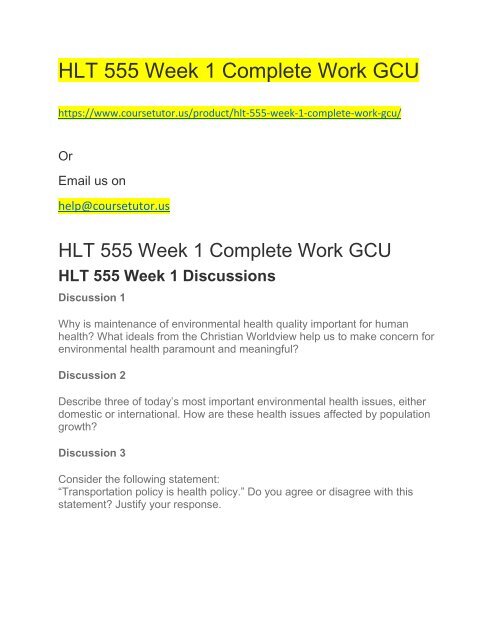 HLT 555 Week 1 Complete Work GCU