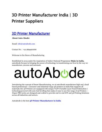 3D Printer Manufacturer India