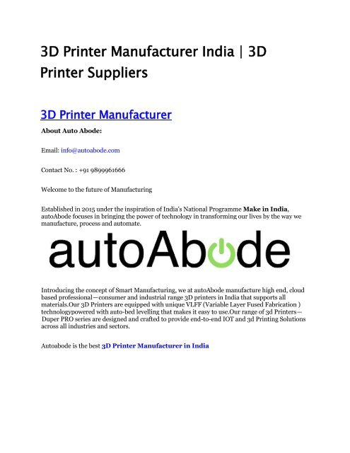 3D Printer Manufacturer India