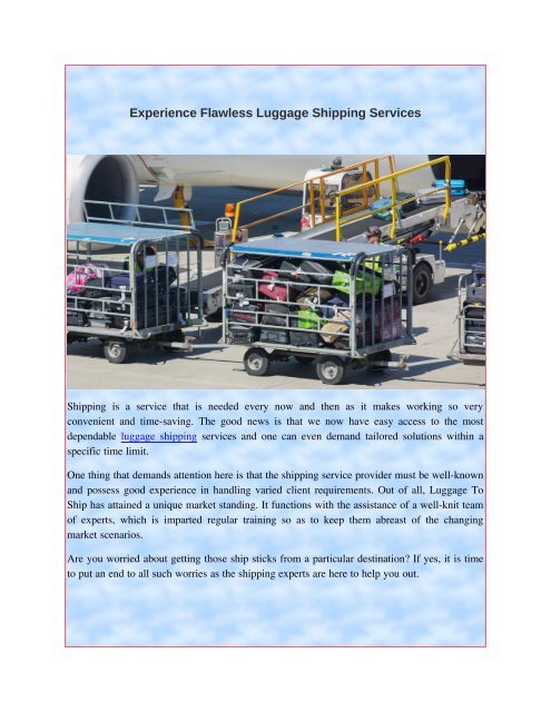 Experience Flawless Luggage Shipping Services