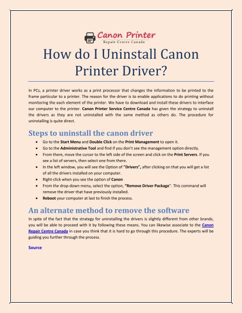 How do I Uninstall Canon Printer Driver