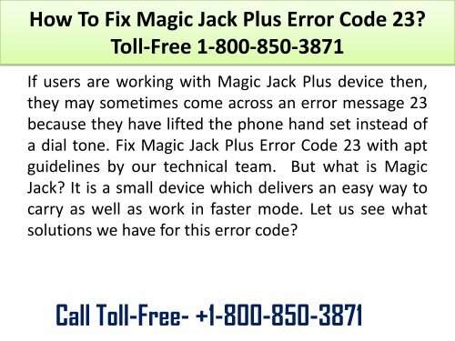 How To Fix Magic Jack Plus Error Code 23 Toll-Free 1-800-850-3871