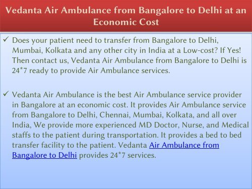 Vedanta Air Ambulance from Chennai to Delhi is 24-hours Available