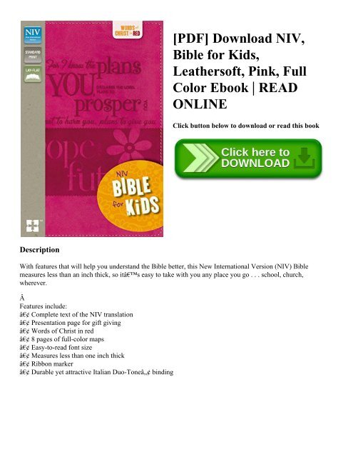 [PDF] Download NIV  Bible for Kids  Leathersoft  Pink  Full Color Ebook  READ ONLINE