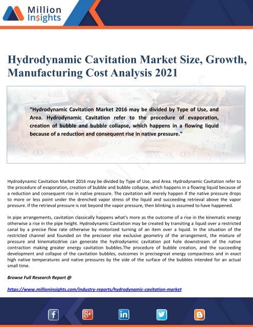 Hydrodynamic Cavitation Market Size, Growth, Manufacturing Cost Analysis 2021