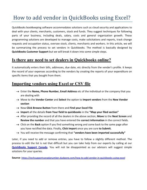 How to add vendor in QuickBooks using Excel