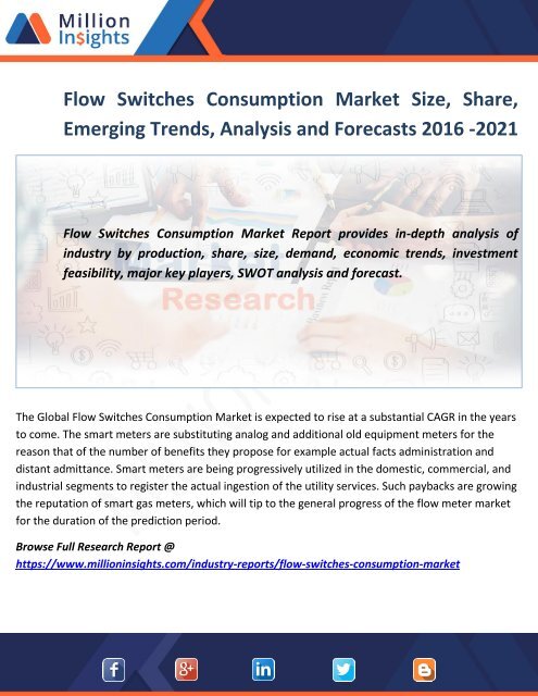 Flow Switches Consumption Market Size, Analysis and Forecasts 2016 -2021