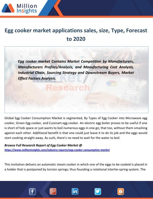 Egg cooker market applications sales, size, Type, Forecast to 2020