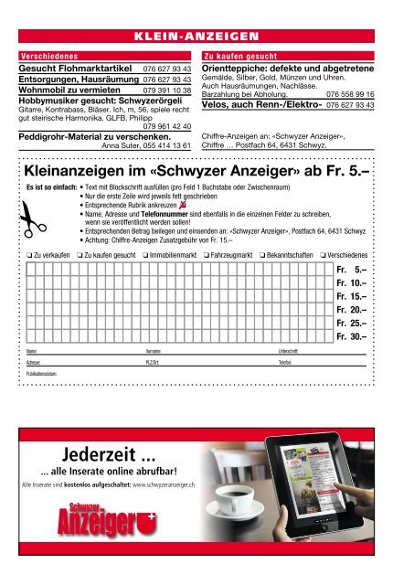 Schwyzer Anzeiger – Woche 15 – 13. April 2018