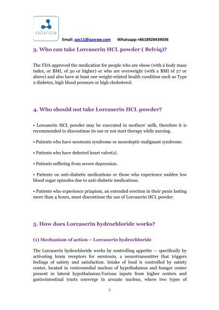 Lorcaserin hydrochloride 20 most important things You need to know about Lorcaserin HCL powder