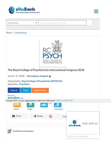 Psychiatry International Conference in UK, Birmingham 2018 | RCPsych Conference 2018 | EPA Congress 2018 |UK Psychiatry Congress 2018 | eMedEvents