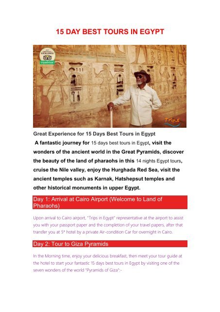 15 Day best Tours In Egypt