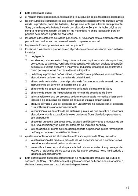 Sony VPCYB3Q1R - VPCYB3Q1R Documents de garantie Espagnol