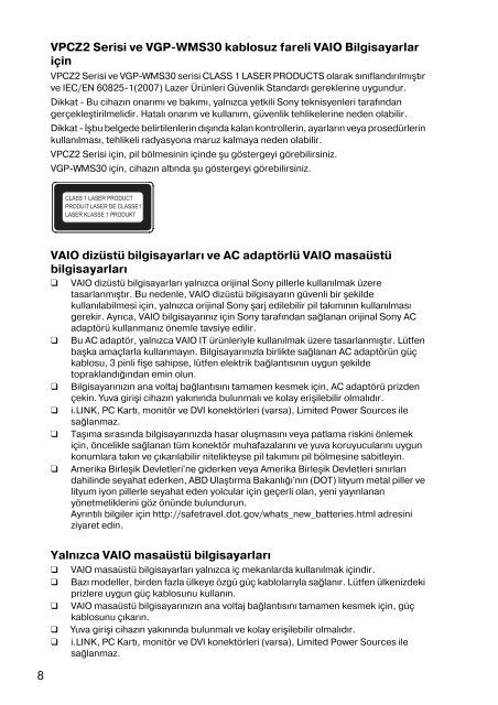 Sony VPCYB3Q1R - VPCYB3Q1R Documents de garantie Turc