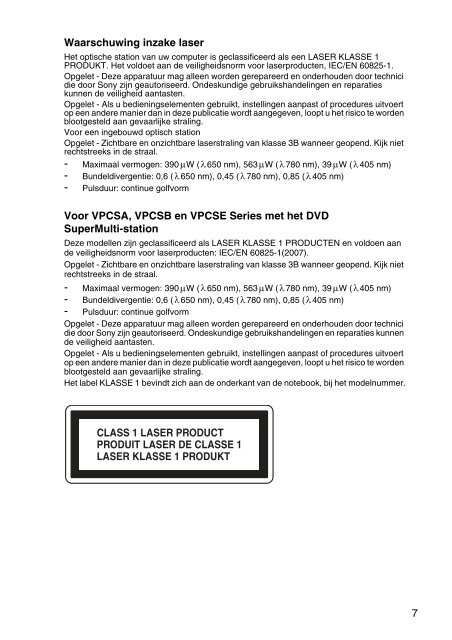 Sony VPCYB3Q1R - VPCYB3Q1R Documents de garantie N&eacute;erlandais