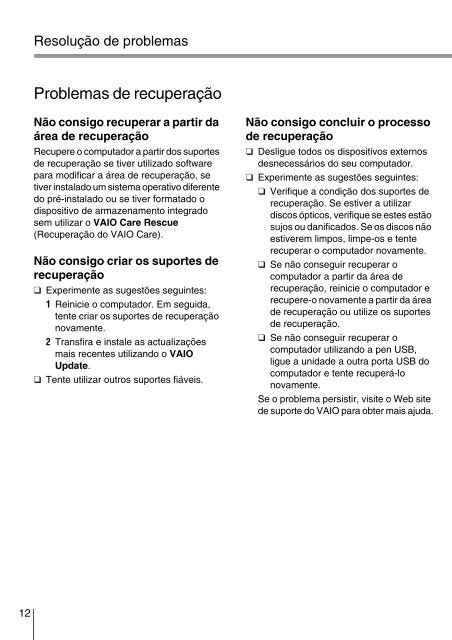 Sony VPCEH3C4E - VPCEH3C4E Guide de d&eacute;pannage Portugais