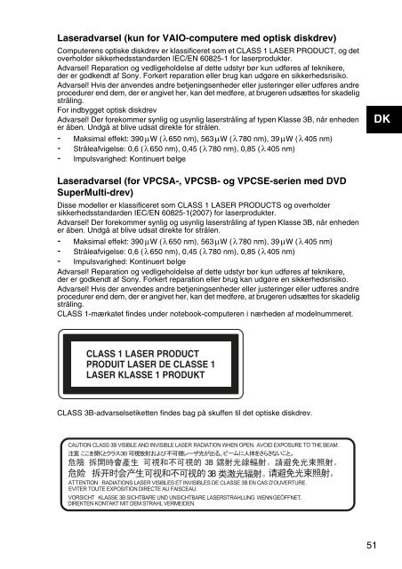 Sony VPCEH3C4E - VPCEH3C4E Documents de garantie Danois