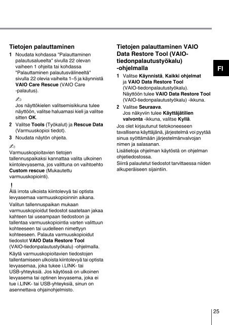 Sony VPCEH3C4E - VPCEH3C4E Guide de d&eacute;pannage Finlandais
