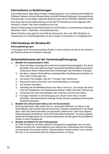 Sony VPCEH3C4E - VPCEH3C4E Documents de garantie Allemand