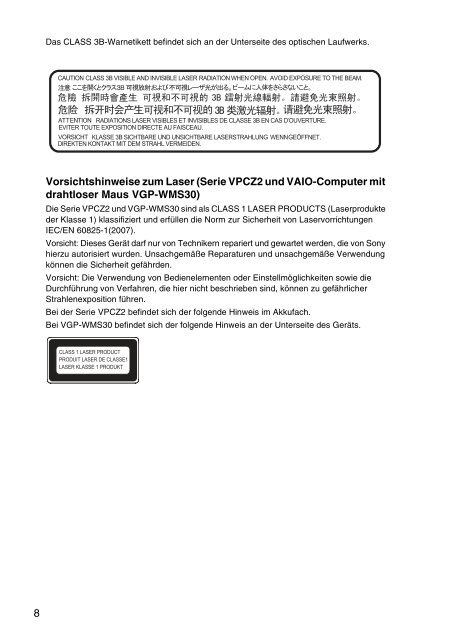 Sony VPCEH3C4E - VPCEH3C4E Documents de garantie Allemand