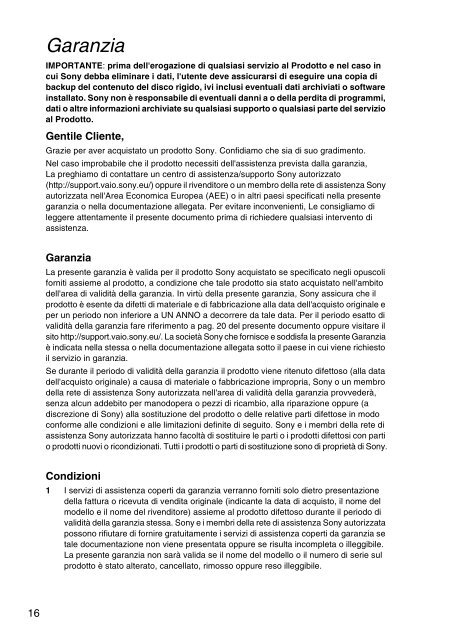 Sony VPCEH3C4E - VPCEH3C4E Documents de garantie Italien