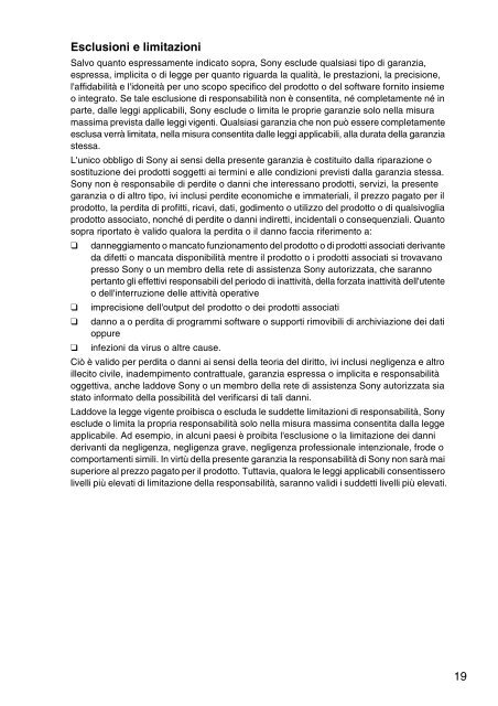 Sony VPCEH3C4E - VPCEH3C4E Documents de garantie Italien