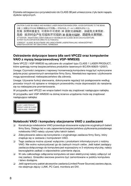 Sony VPCEH3C4E - VPCEH3C4E Documents de garantie Polonais