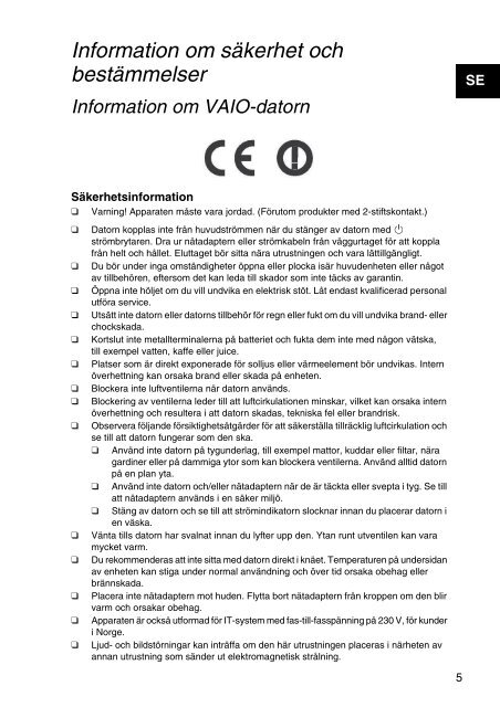 Sony VPCEH3C4E - VPCEH3C4E Documents de garantie Su&eacute;dois