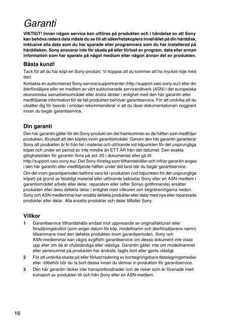 Sony VPCEH3C4E - VPCEH3C4E Documents de garantie Norv&eacute;gien