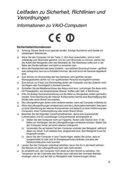 Sony SVE1511T1E - SVE1511T1E Documents de garantie Allemand