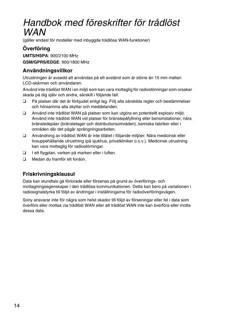 Sony SVE1511T1E - SVE1511T1E Documents de garantie Su&eacute;dois