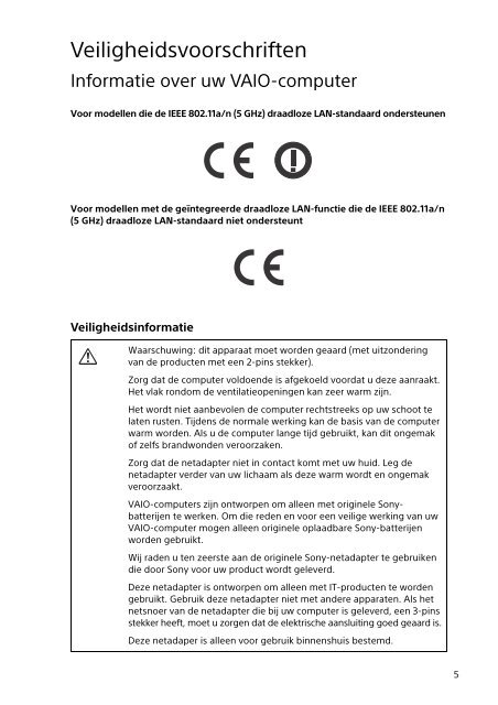 Sony SVE1511T1E - SVE1511T1E Documents de garantie N&eacute;erlandais
