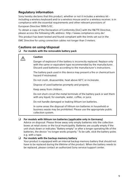 Sony SVE1511T1E - SVE1511T1E Documents de garantie Anglais