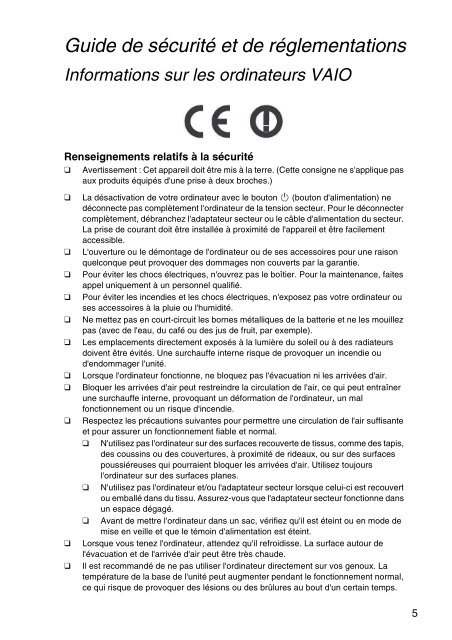 Sony SVE1511T1E - SVE1511T1E Documents de garantie Fran&ccedil;ais