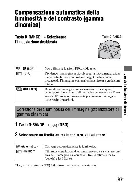 Sony DSLR-A500Y - DSLR-A500Y Istruzioni per l'uso