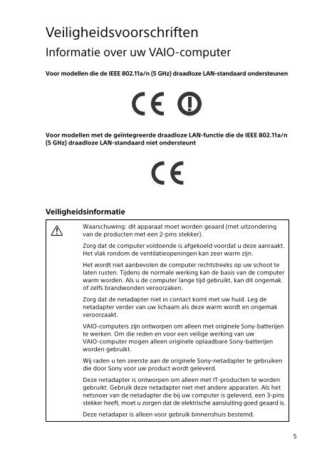 Sony SVS13A3B4E - SVS13A3B4E Documenti garanzia Olandese