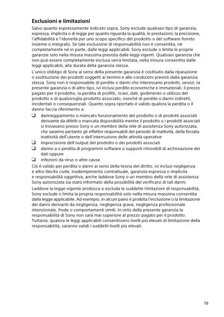 Sony SVS13A3B4E - SVS13A3B4E Documenti garanzia Italiano
