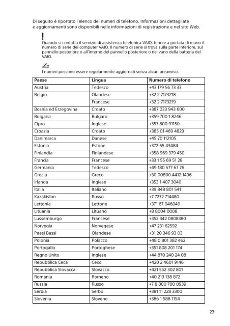 Sony SVS13A3B4E - SVS13A3B4E Documenti garanzia Italiano