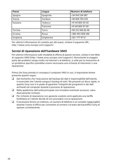 Sony SVS13A3B4E - SVS13A3B4E Documenti garanzia Italiano